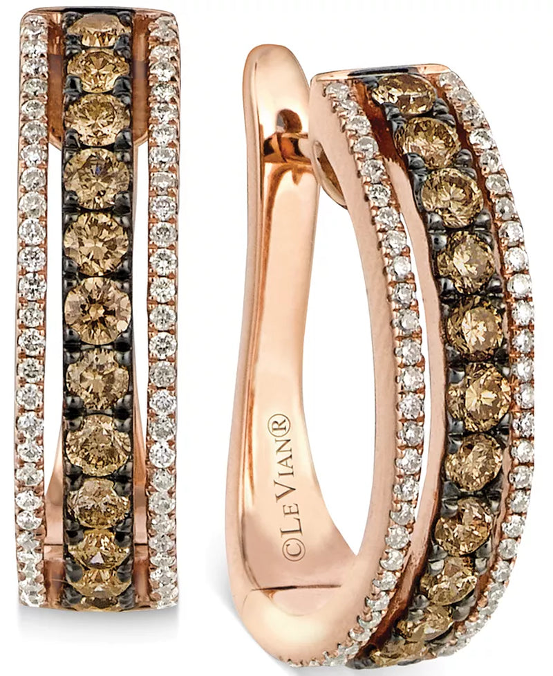 [14K, 9/10 Ct. T.W.] Rose Gold Chocolate & White Diamond Hoop Earrings