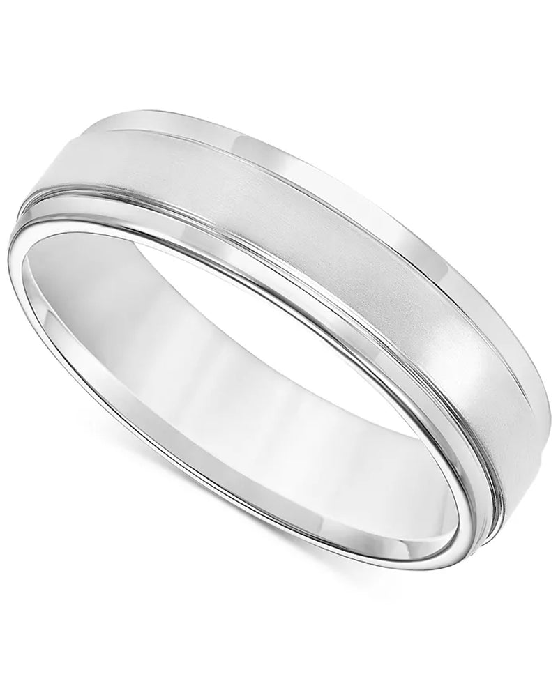 Platinum Brushed Finish Bevel Edge Comfort Fit  Men's Wedding Band