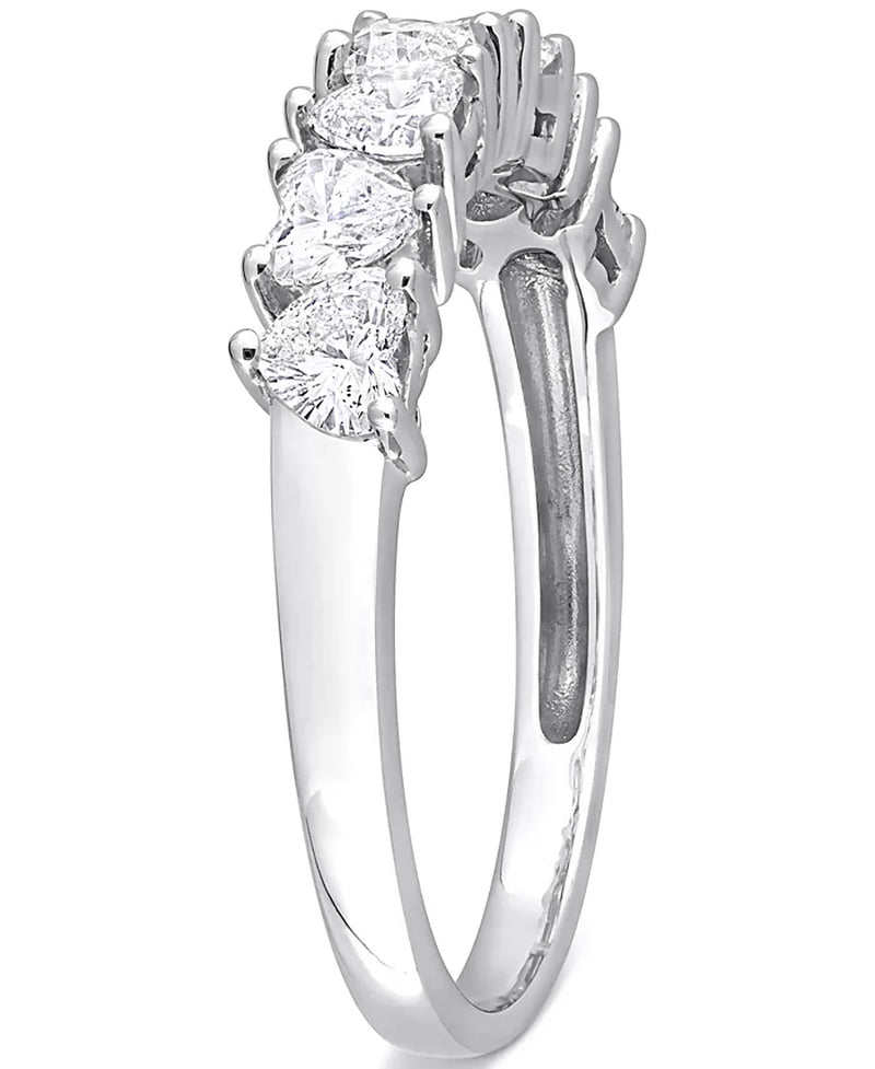 [14K, 1 Ct. T.W.] White Gold Diamond Heart-Cut Anniversary Band