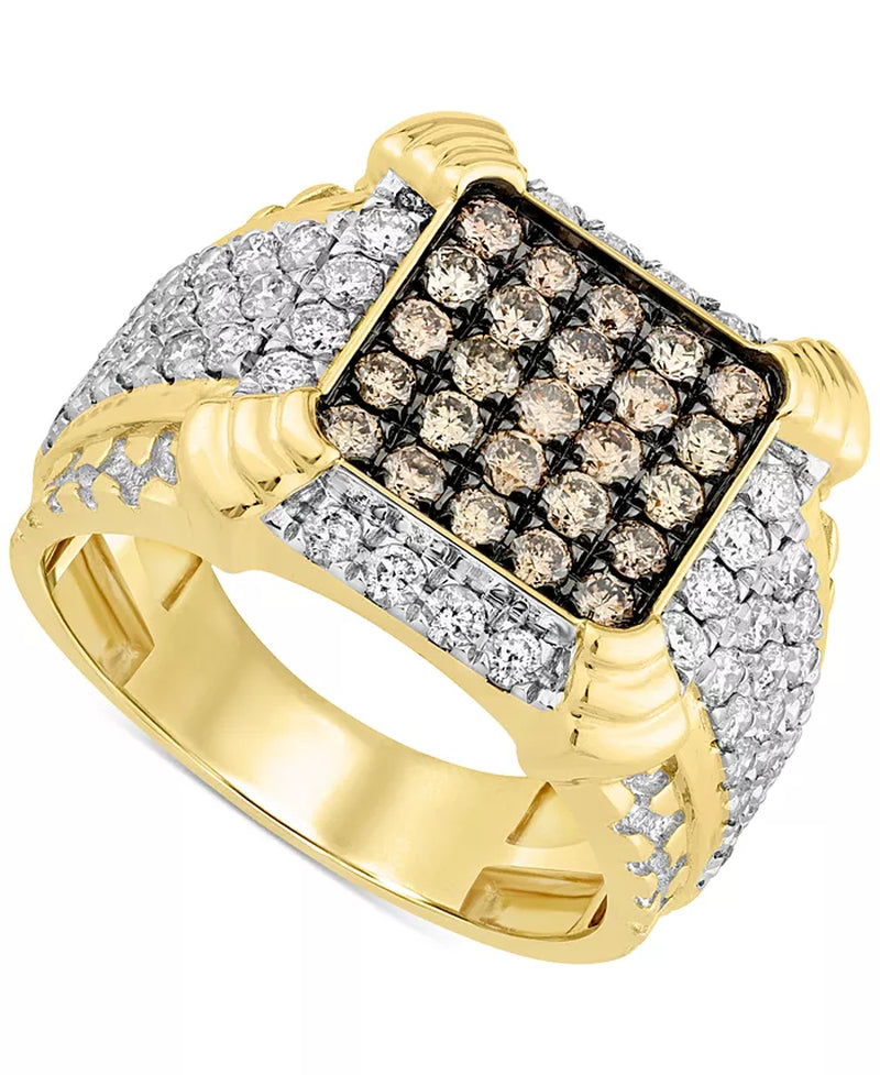 Men'S White Diamond (1-1/3 Ct. T.W.) & Brown Diamond (7/8 Ct. T.W.) Cluster Ring in 10K Gold