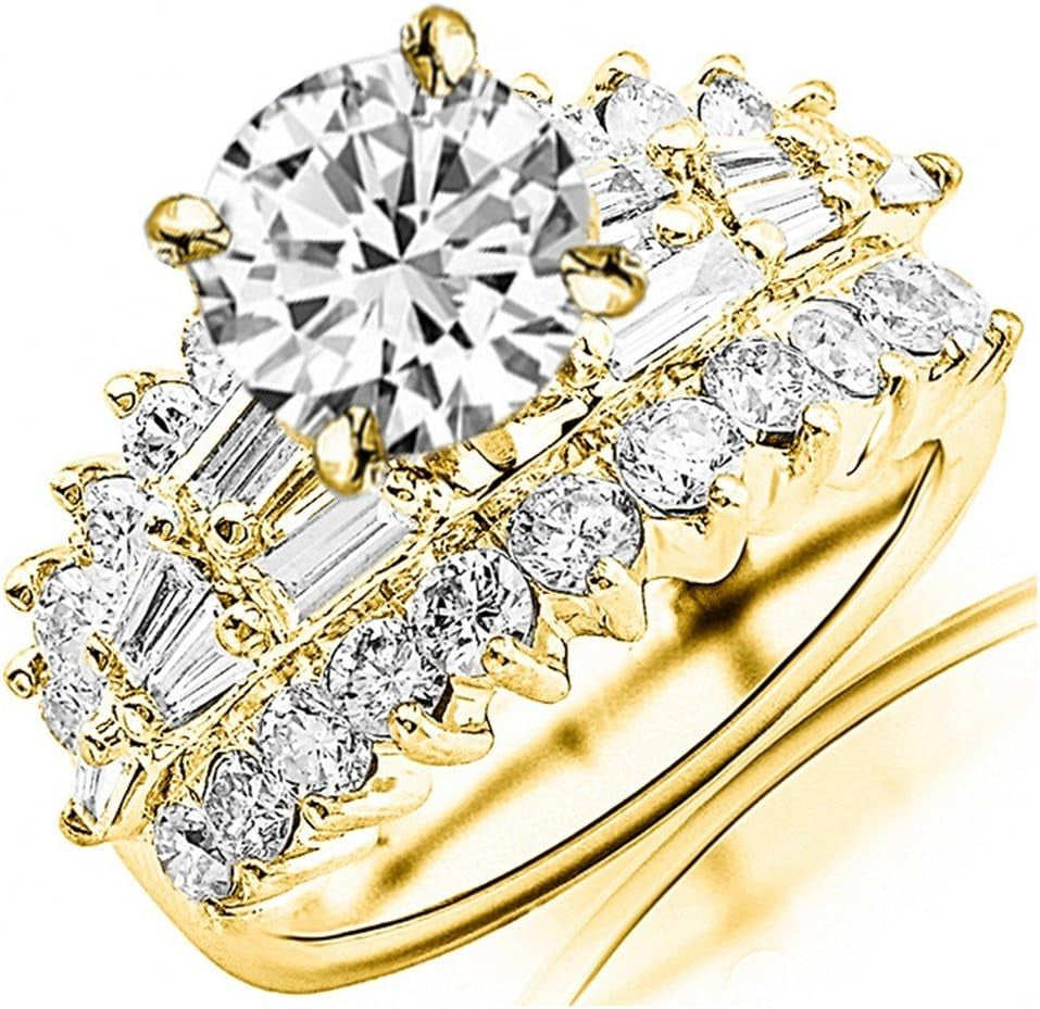 4.15 Carat 14K White Gold Exquisite Prong Set Bageutte and round Diamond Engagement Ring with a 2 Carat Moissanite Center