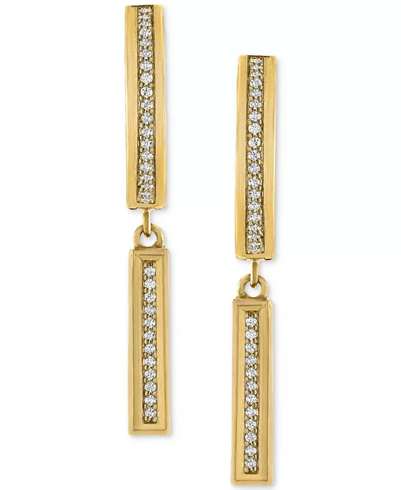 [14K, 1/5 Ct. T.W.] Gold-Plated Sterling Silver Diamond Bar Dangle Bar Hoop Earrings