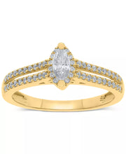 [14K, 1/2 Ct. T.W.] Gold Diamond Marquise Double Row Halo Engagement Ring