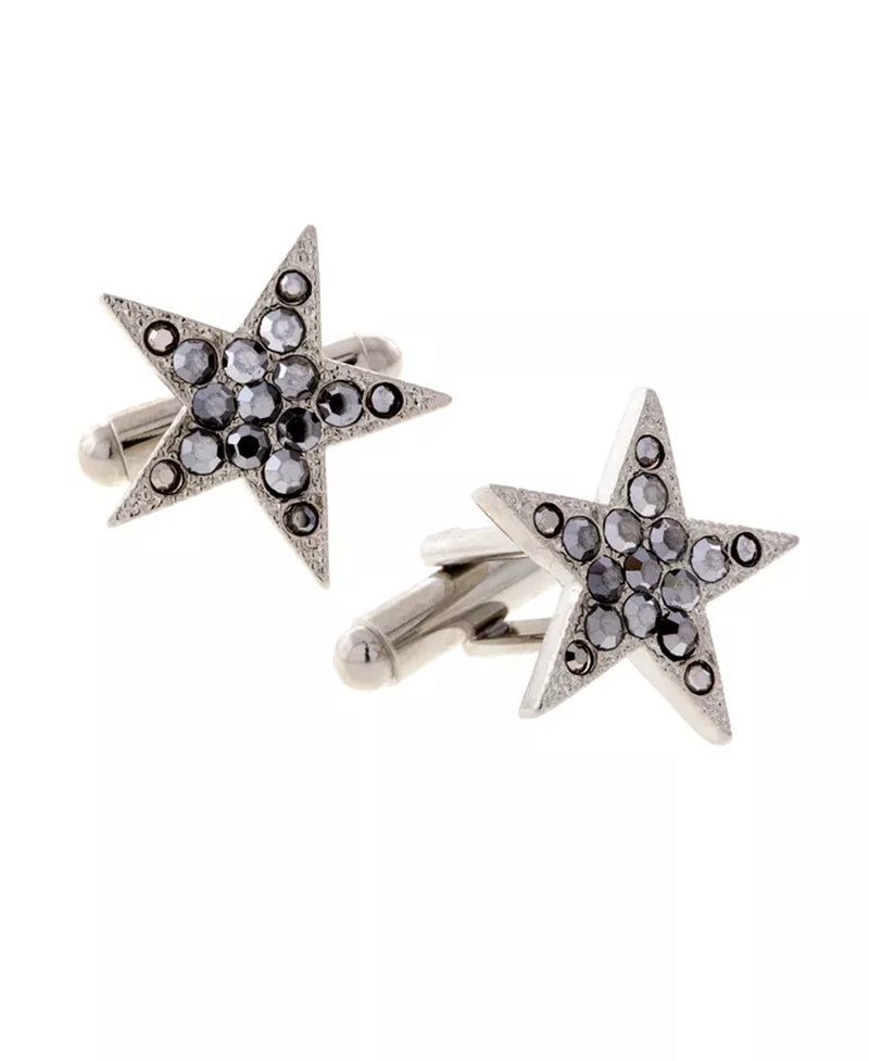 Starry Silver-Tone Crystal Star Cufflinks