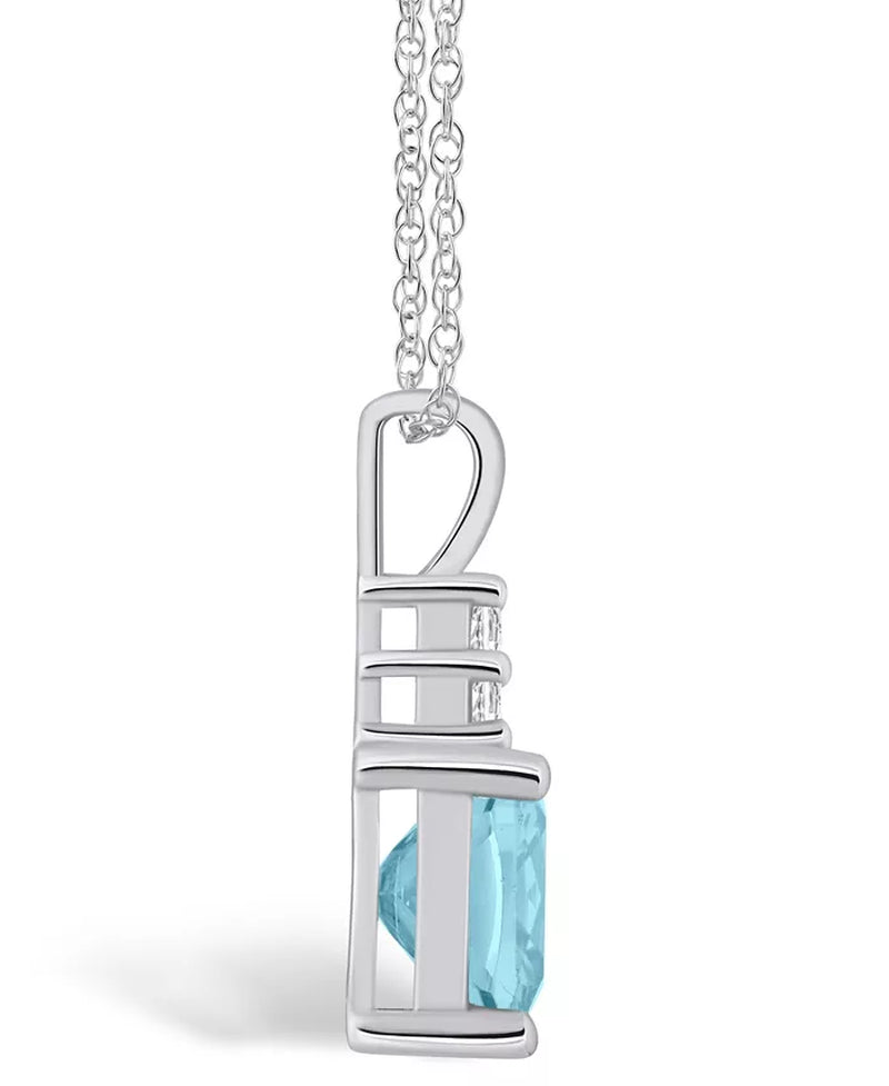 [14K] White Gold Aquamarine (2 Ct. T.W.) & Diamond (1/10 Ct. T.W.) Pendant