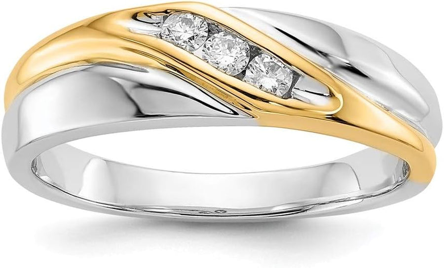 [14K, .15 Cttw.] Yellow & White Gold Two Tone Men's Diamond Ring Band