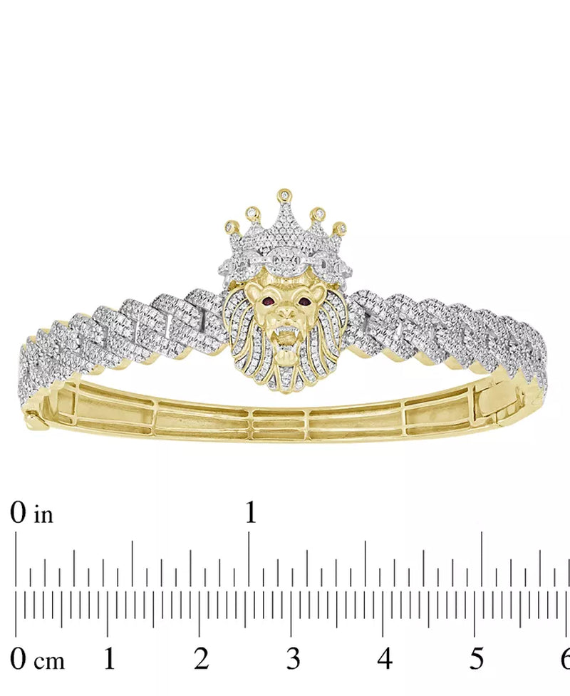 [10K, 1-1/2 Ct. T.W.] Gold Mens Diamond Lion King Bangle Bracelet