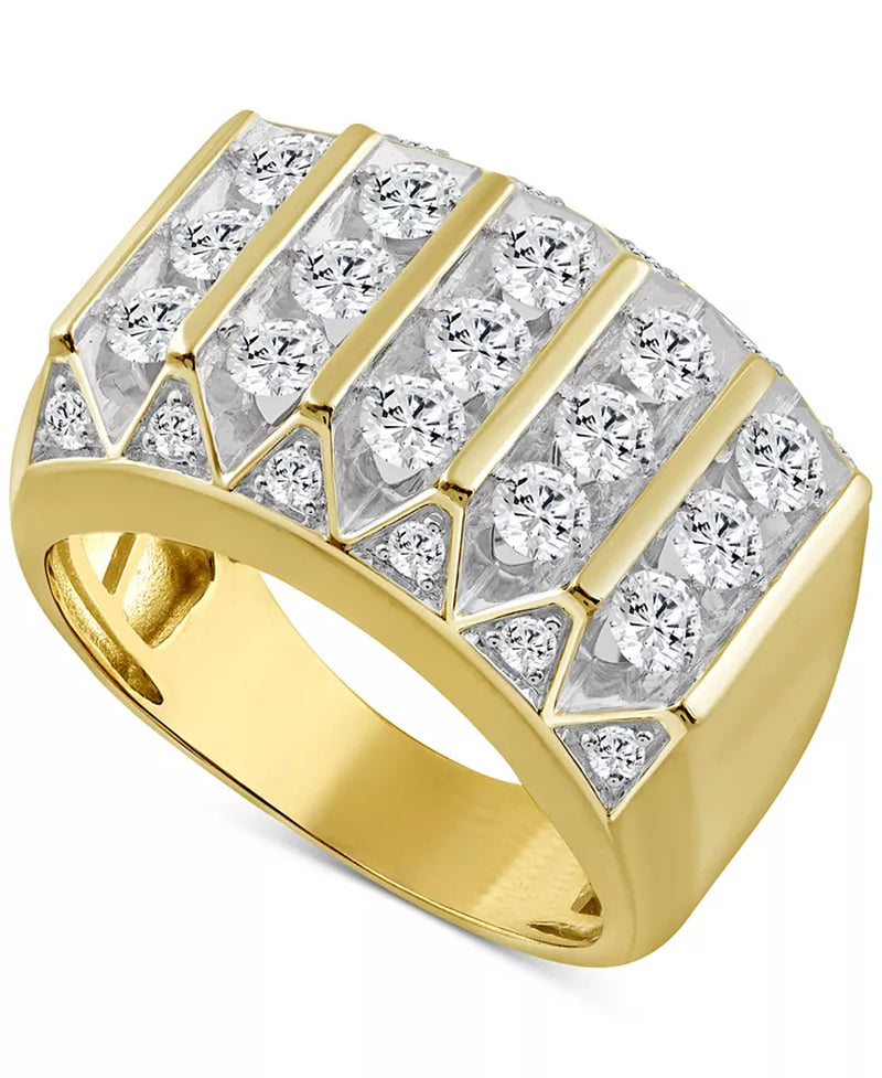 [10K, (2 Ct. T.W.] Gold Mens Diamond Multi Row Statement Ring