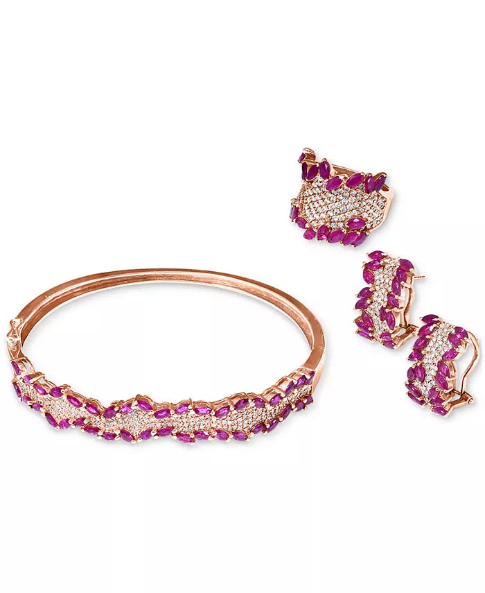 [14K] Rose Gold Ruby (4-3/8 Ct. T.W.) and Diamond (3/4 Ct. T.W.) Bangle Bracelet