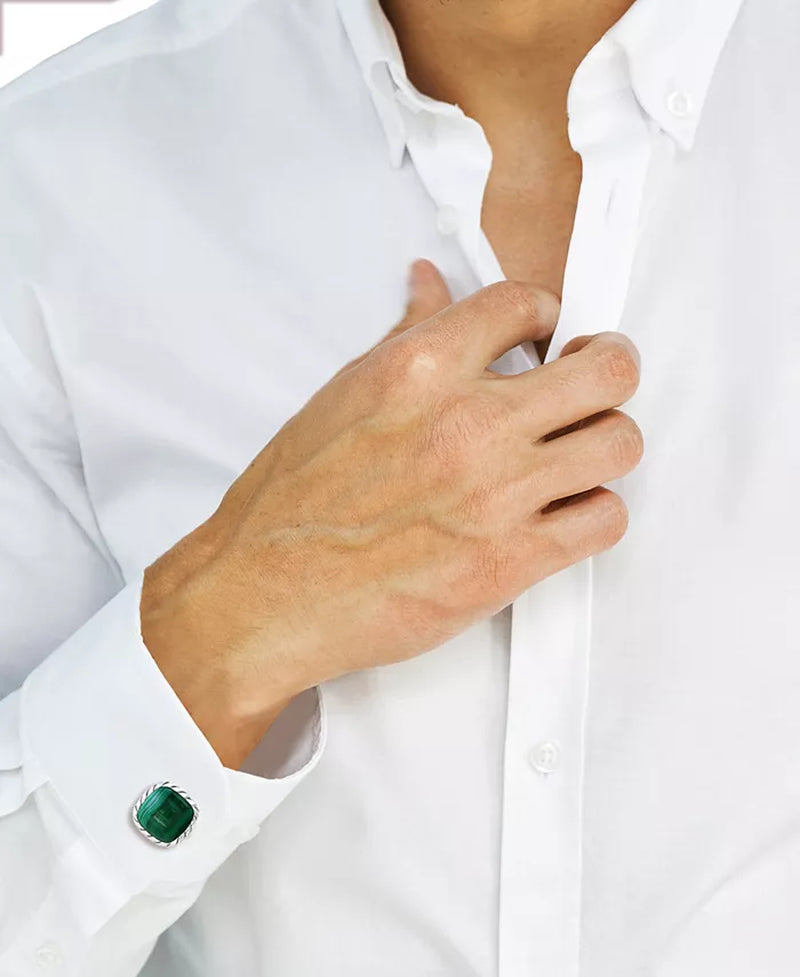 Malachite Rope Framed Cufflinks in Sterling Silver