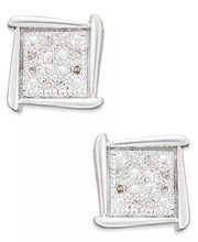 [10K] Yellow or Rose Gold White Diamond Accent Square Stud Unisex Earrings