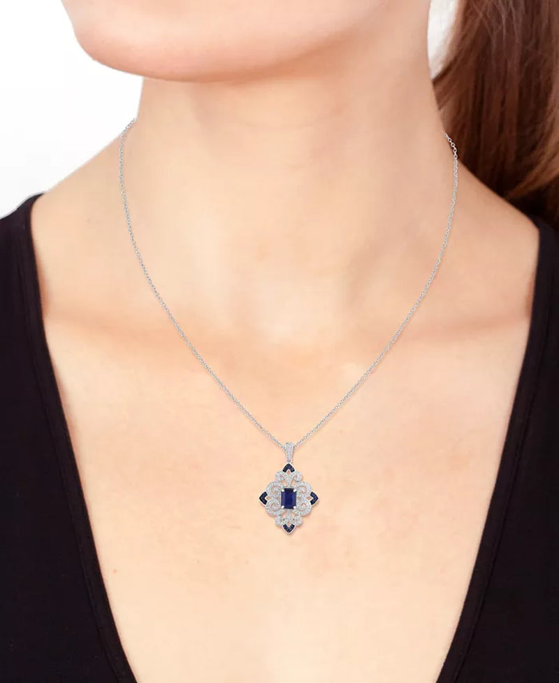 Sterling Silver Sapphire (1-1/6 Ct. T.W.) & Diamond (1/3 Ct. T.W.) Filigree Pendant 