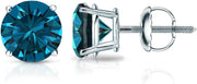 [1/4-2 Ct] Platinum Blue Diamond 4-Prong Basket Screw-Back Stud Earrings 