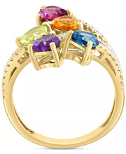 [14K] Gold  Multi Gemstone (2-1/3 Ct. T.W.) & Diamond (1/4 Ct. T.W.) Heart Statement Ring