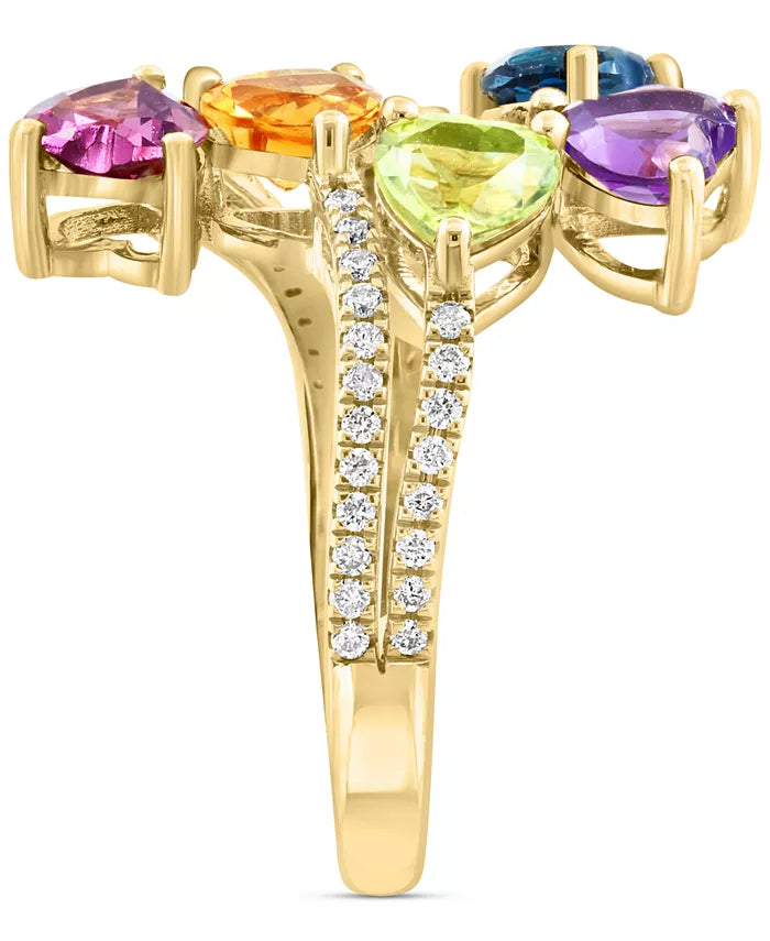 [14K] Gold  Multi Gemstone (2-1/3 Ct. T.W.) & Diamond (1/4 Ct. T.W.) Heart Statement Ring