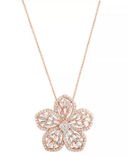 [14K, 3/4 Ct. T.W.]  Rose Gold Diamond Round & Baguette Flower 18" Pendant