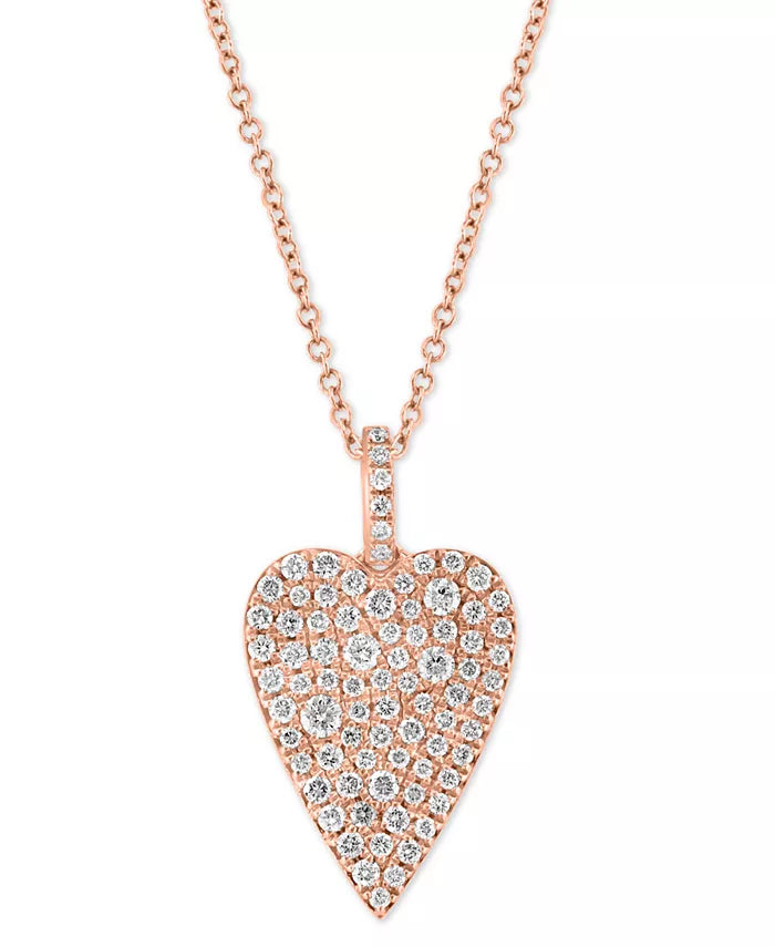 [14K, 5/8 Ct. T.W.]  Rose Gold Diamond Pavã© Heart 18" Pendant