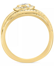 [14K, 1/2 Ct. T.W.] Gold Diamond Halo Crossover Statement Ring