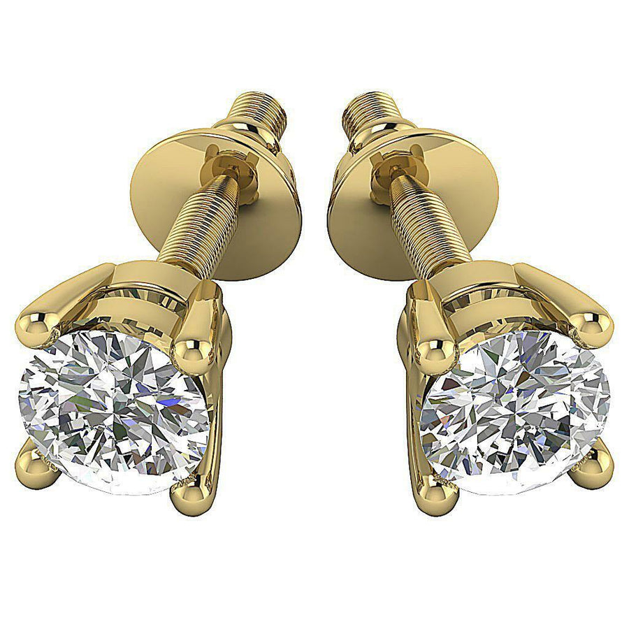 Solitaire Studs Earrings I1 G 0.30 Carat Natural round Diamond 14K Solid Gold