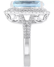 [14K] White Gold Aquamarine (5-7/8 Ct. T.W.) & Diamond (3/4 Ct. T.W.) Double Halo Statement Ring