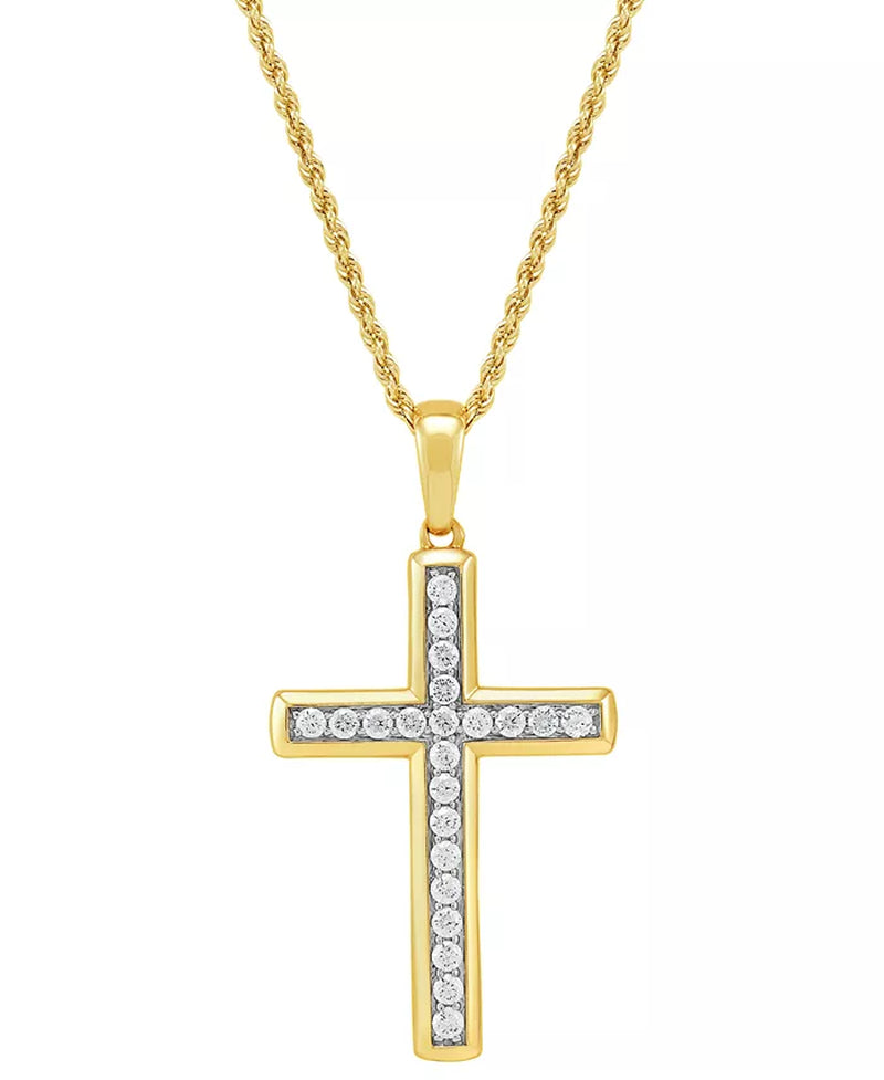 [10K. 1 Ct. T.W.] Gold & White Lab Grown Diamond Cross Pendant