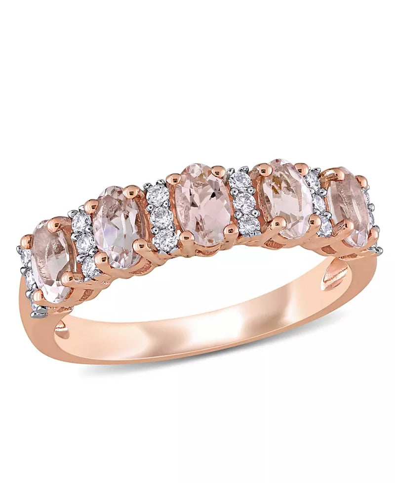 Morganite (1 Ct. T.W.) and Diamond (1/6 Ct. T.W.) Semi Eternity Ring in 14K Rose Gold