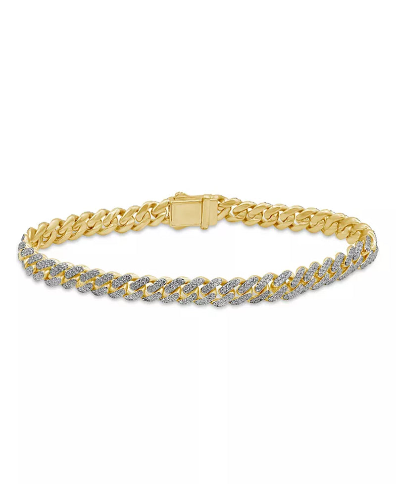 [10K, 3 Ct. T.W.] Yellow Gold Mens Diamond Cuban Link Bracelet