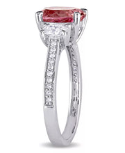 [14K] White Gold Pink Tourmaline (2 Ct. T.W.) & Diamond (5/8 Ct. T.W.) 3-Stone Ring