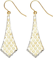 [14K] Two 2 Tone White & Yellow Gold Polished Fancy Dangle Earrings