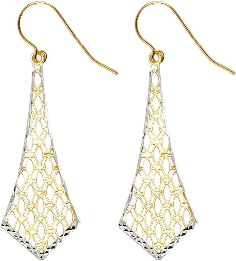 [14K] Two 2 Tone White & Yellow Gold Polished Fancy Dangle Earrings