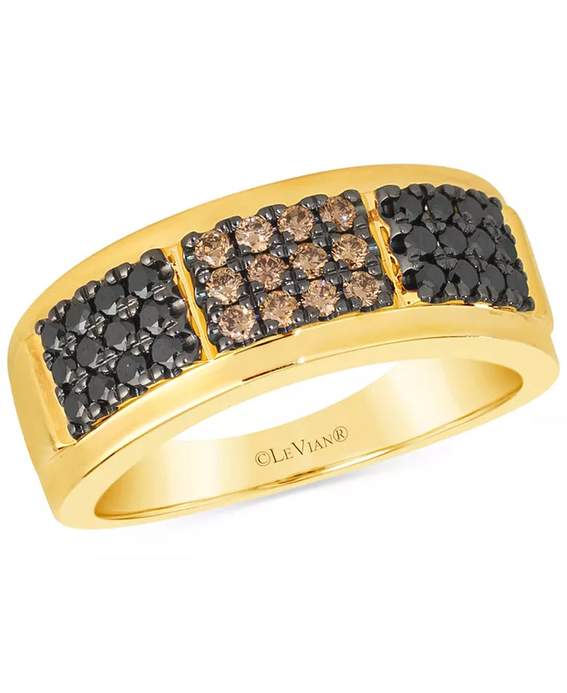 [14K, 5/8 Ct. T.W.] Men's Gold Chocolate Diamond & Blackberry Diamond Triple Cluster Ring