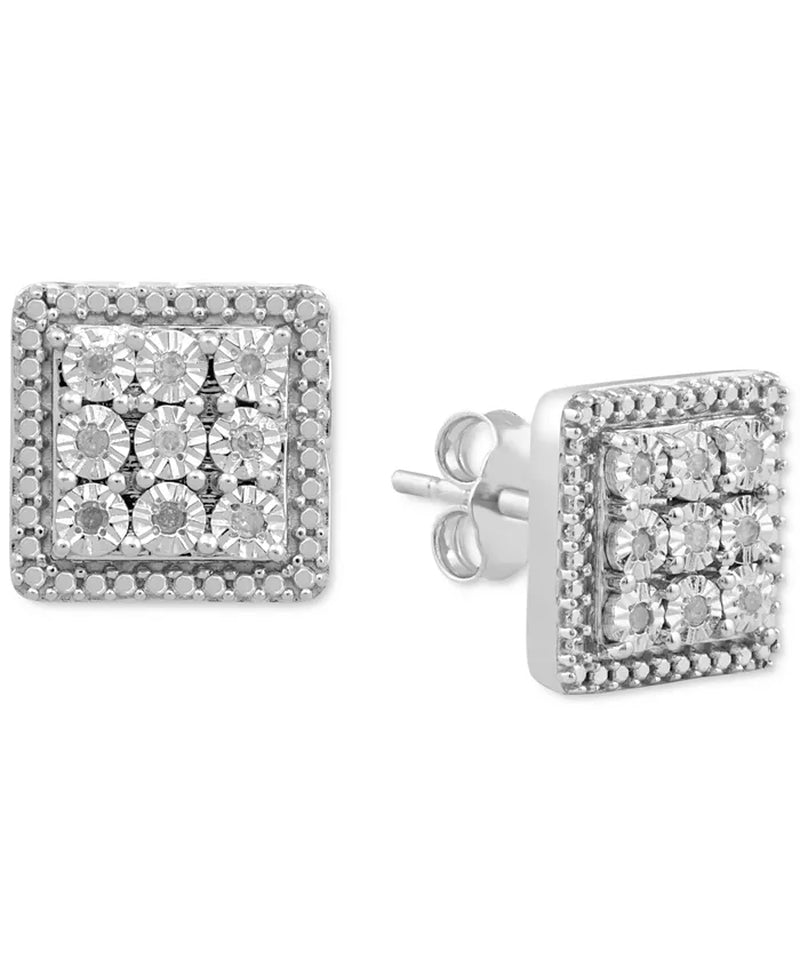 [1/10 Ct. T.W.] Sterling Silver Men's Diamond Cluster Stud Earrings