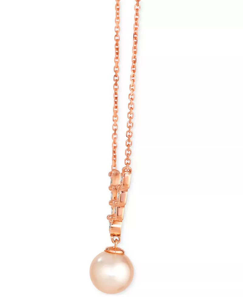 [14K, 1/5 Ct. T.W.] Rose Gold Pink Freshwater Pearl & Nude Diamond Statement Necklace