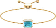 Natural Swiss Blue Emerald Cut Topaz Diamond Bracelet