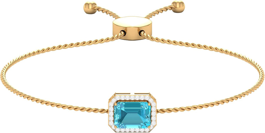 Natural Swiss Blue Emerald Cut Topaz Diamond Bracelet