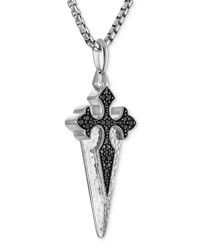 [1/2 Ct. T.W.] Mens Sterling Silver Black Diamond Cross Pendant 