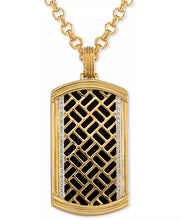 [14K, 1/4 Ct. T.W.] Gold-Plated Sterling Silver Onyx & Diamond Brick Pattern Dog Tag