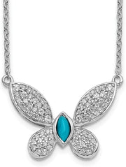 [14K, 0.34Ct] White Gold Diamond & Turquoise Butterfly Necklace 