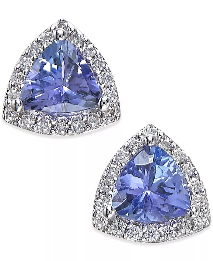 [14K] White Gold  Tanzanite (3/4 Ct. T.W.) & Diamond (1/8 Ct. T.W.) Stud Earrings