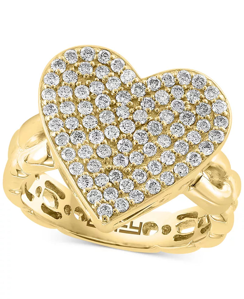 [14K, 3/4 Ct. T.W.] Gold  Diamond Pavã© Heart Chain Link Ring