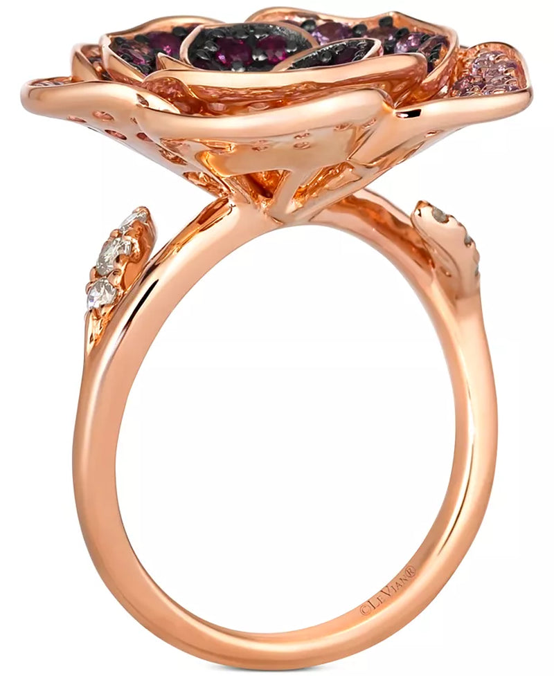 [14K] Rose Gold Multicolor Sapphire (1-5/8 Ct. T.W.) & Nude Diamond (1/8 Ct. T.W.) Flower Ring