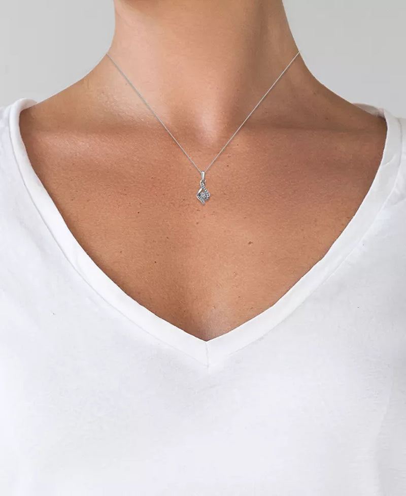 [14K, 1/8 Ct. T.W.] White Gold Diamond Teardrop 18" Pendant Necklace
