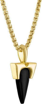 [14K] Gold Plated Sterling Silver Box Link Chain Necklace With Black Onyx Amulet