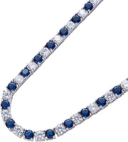 [14K, 5Mm] Gold  Tennis Chain Necklace Blue & White Moissanite Choker Necklace