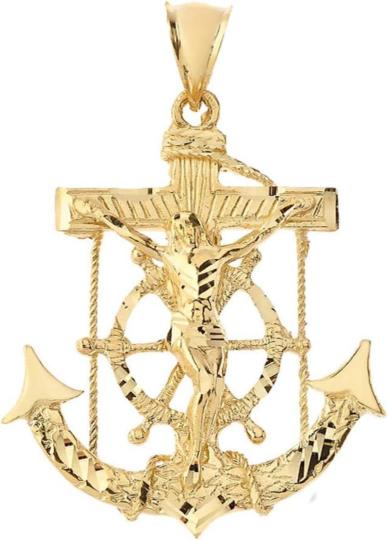 [14K] Yellow Gold Religious 2.5” Nautical Mariner’S Crucifix Anchor Cross Pendant Charm