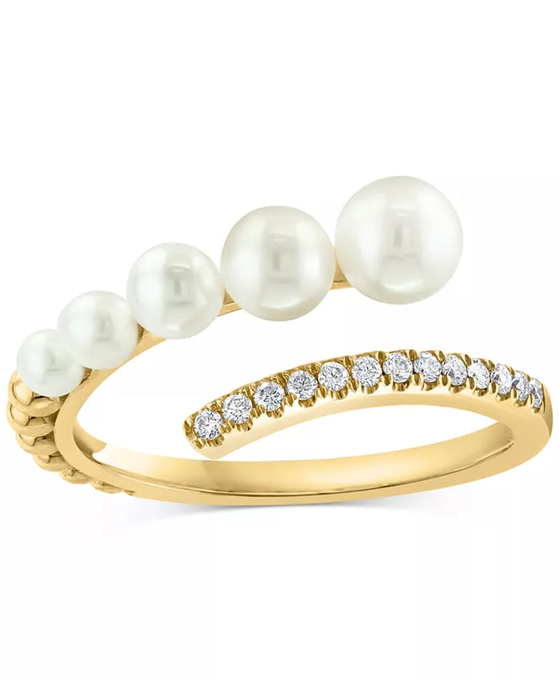 [14K] Gold Cultured Freshwater Pearl (2-1/2 - 4-1/2Mm) & Diamond (1/10 Ct. T.W.) Bypass Ring