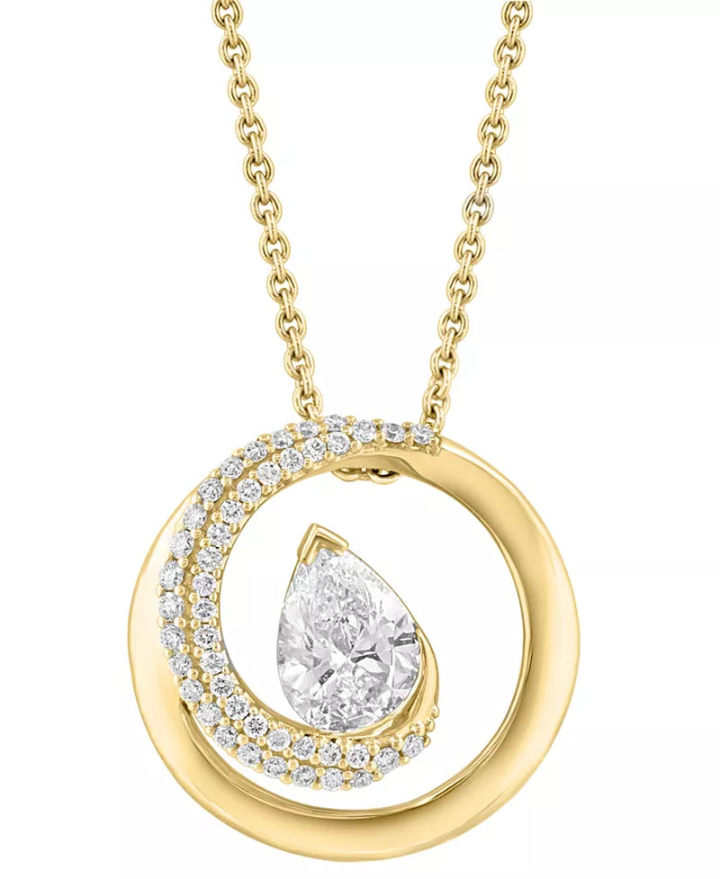 [14K , 1-3/4 Ct. T.W.] Gold Lab Grown Diamond Pear & Swirl Circle Pendant