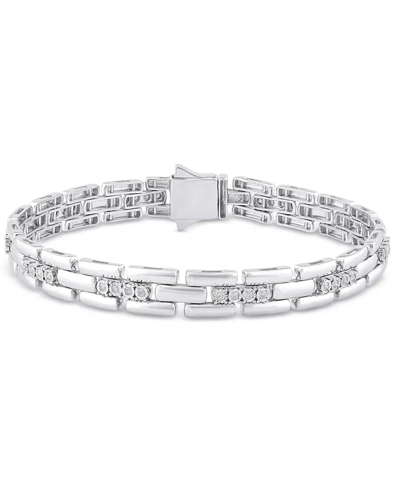 [1/2 Ct. T.W.] Sterling Silver & Diamonds Men's Bracelet