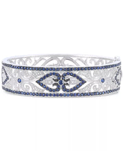 [3-3/4 Ct. T.W.] Sterling Silver Sapphire & Diamond (1/4 Ct. T.W.) Heart Bangle Bracelet