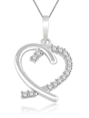 [14K, 0.30Ct] White Gold Heart Pendant Natural Diamond Prong Set